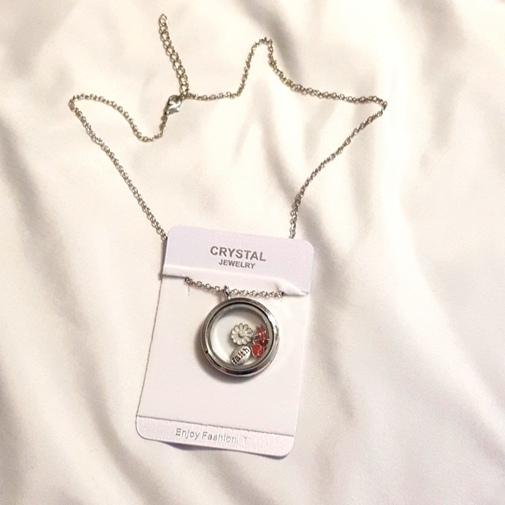 Women's Crystal Jewelry Floating charm round pendant with 18" chain